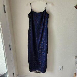 Rampage y2k women's dress Sz 5 navy w/ brown flower embroidery special occasion